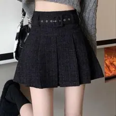 SHEIN ツイード ラメ プリーツミニスカート ブラック JP-S