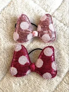 ヘアゴム リボンピンク2個セットディズニーミニー風アクセ 匿名・即日発送