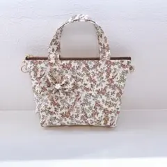 【れもんずページ】リバティムーンモスリボンチャーム付き持ち手付き保冷ポーチ リバティ ムーンモス ピュアピンク リボンチャーム付き持ち手付き保冷