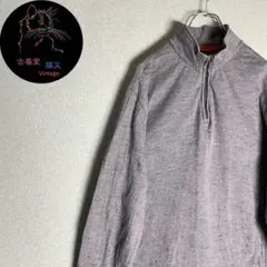 L　ロングTシャツ　CHAPS　美品　グレー　ハーフジップ　シンプルデザイン