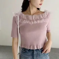 新品タグ付き◇NICE CLAUP　2way フリルリブテレコトップス