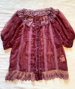 axes femme 半袖ブラウス はおりもの ワインレッド シースルー M