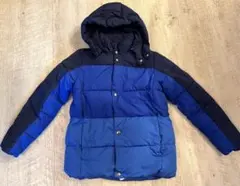 フード付きダウンコート ネイビーと青
