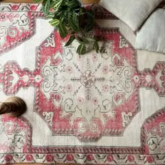 120×199 アヴァノスラグ　コーラルレッド×ベージュ　トルコヴィンテージラグ