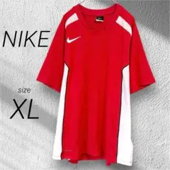 ナイキ NIKE（XL）VネックTシャツ 赤 白 ロゴプリント ドライフィット