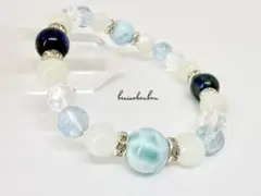 【一点物】ラリマー×ラピス×ムーンストーン 癒しと幸運ブレスレット 15.5cm