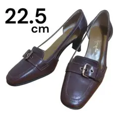 在庫処分‼️ 銀座かねまつ パンプス ブラウン バックル ヒール 22.5cmのサムネイル