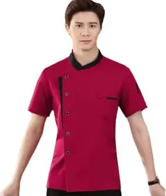 新品❤️コックコート 赤 【XL】半袖 シェフ服 調理服 制服 男女兼用 ✨飲食のサムネイル