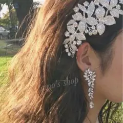 ブライダル ドロップ イヤリング クリスタル シルバー リーフモチーフ 結婚式