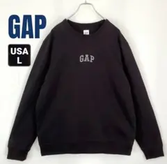 GAP アーチロゴ/センター刺繍 クルーネックスウェット ブラック ギャップ