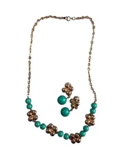 未使用　ターコイズ ゴールド フラワーモチーフ ネックレスセット