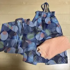 アプレレクール 浴衣　花火　青　3点セット　120