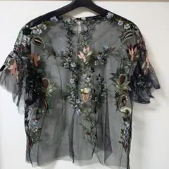 ZARA WOMAN 刺繍入りシースルートップス　M
