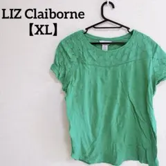 美品✨LIZ Claiborne XL グリーン Tシャツ 花の刺繍 古着