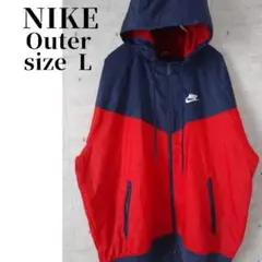 NIKE フーデッド　ナイロンジャケット レッド×ネイビー L