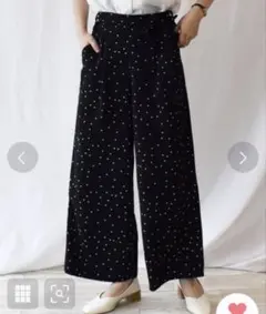 Ranan ラナン 美脚シルエットリボン付ワイドパンツ ドット柄 Sサイズ