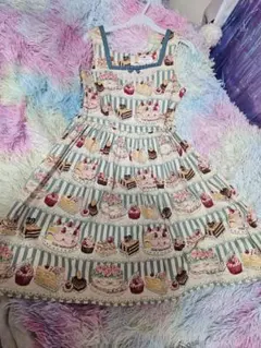 美品☆シャーリーテンプル☆ストライプカップケーキ柄ジャンスカ160サイズ