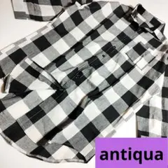 antiqua アンティカ・コットンブロックチェック七分袖シャツ　ゆったり　Fのサムネイル