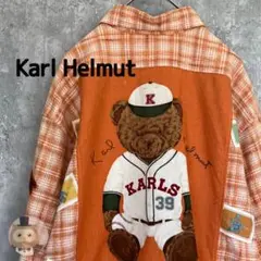 【レトロ】Karl Helmut 長袖 チェック シャツ クマ 野球 古着