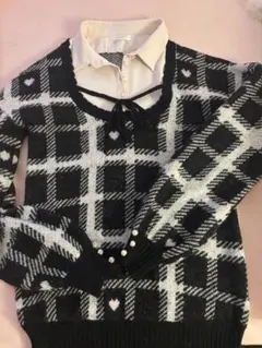 pium ハートチェックレイヤードニットワンピース