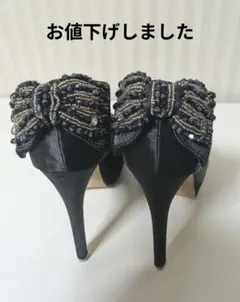 RANDA ビーズ装飾 ブラック ハイヒールパンプス