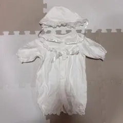ホワイトベビードレス 50-60cm 帽子付き