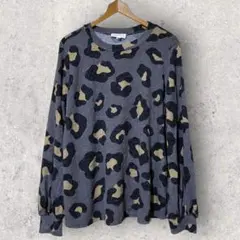 ヒョウ柄ニットセーター レオパード クルーネック ゆったりサイズ【XL】