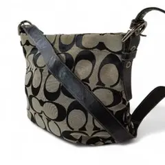 美品 正規品 コーチ ワンショルダーバッグ シグネチャー 肩掛け グレー 黒