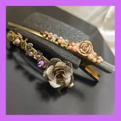 ヘアクリップ 髪留め 薔薇モチーフ パール ローズモチーフの髪飾り 2点セット