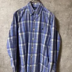 ラルフローレン 長袖シャツ　BDシャツ　チェック　紺　青　白