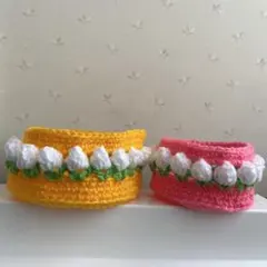 かぎ針編み　小物入れ　チューリップ　手編み　２個
