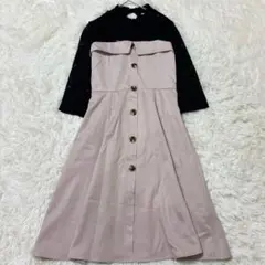 パンプキン レース切替ワンピース バイカラー ベージュ黒 M きれいめ　デート