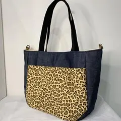 トートバッグ　ラウンドバッグ　ヒョウ柄