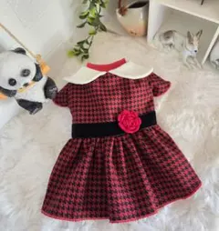 ハンドメイド犬服 赤と黒 ハウンドトゥース柄 フレアスカート