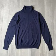 ナノユニバース ウール混 ハイネックニット セーター タートルネック ネイビー