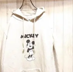 古着　希少　Disney　ミッキーマウス　プルオーバーパーカー　杢グレー　M