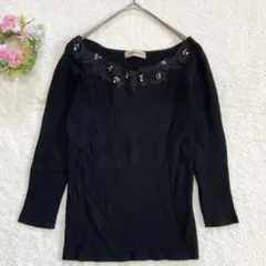 【アプワイザーリッシェ】 モールビジュー 刺繍 ニット （M） ブラック お花