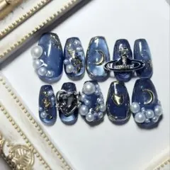 現品　ネイルチップ 月 宇宙 星 大人 上品 韓国 ギャラクシー マグネット