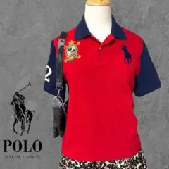 Polo ラルフローレン ビッグポニー ナンバーエンブレム 半袖ポロシャツ赤紺