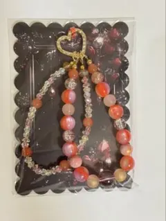 ハンドメイド ビーズストラップ オレンジ