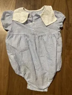 青と白のストライプ 襟付きロンパース 70