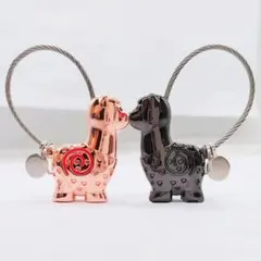 アルパカ ペアキーホルダー ローズゴールド ブラック 磁石 カワイイ