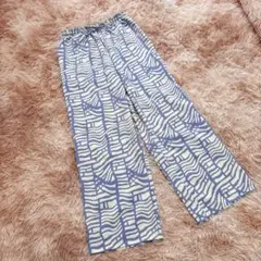 ショコラフィネローブ （F）総柄 ワイドパンツ ブルー イージーパンツ 楽ちん