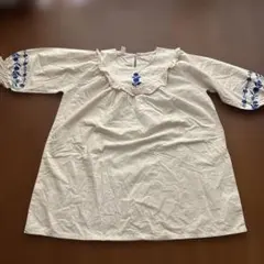 アイボリー 七分袖 花柄刺繍 ワンピース