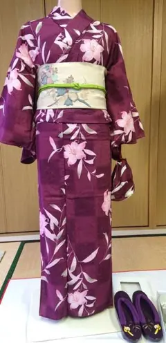 超美品 現代浴衣 紫 白 くすみカラー 綿 着物 夏物 162裄66.5 - メルカリ