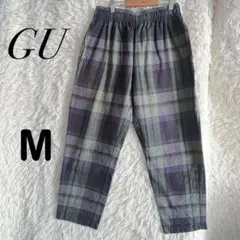 【GU】フランネルシェフパンツ イージー ワイド チェック2 グリーン系 M