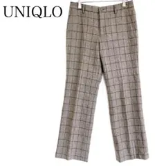 ユニクロ スラックスパンツ テーパード ウール混 グレー チェック柄