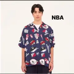 NBA オープンカラーシャツ 半袖 M ネイビー 総柄 オーバーサイズ アロハのサムネイル