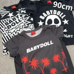 中古　90 Tシャツ　半袖　ベビド　ロゴ　黒　セット