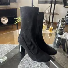 ブラック スエード ブーツ 太ヒール